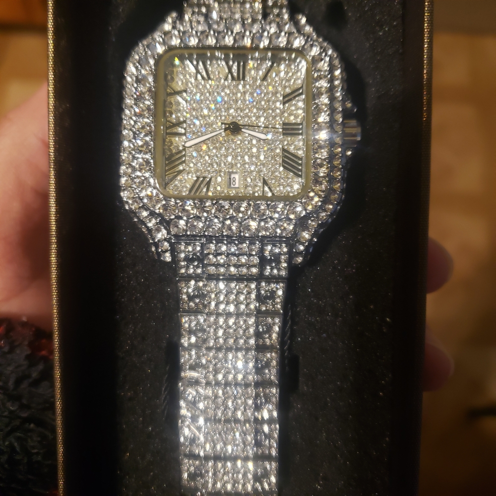 Silver Crystal Pavé Square Dial Bracelet Watch